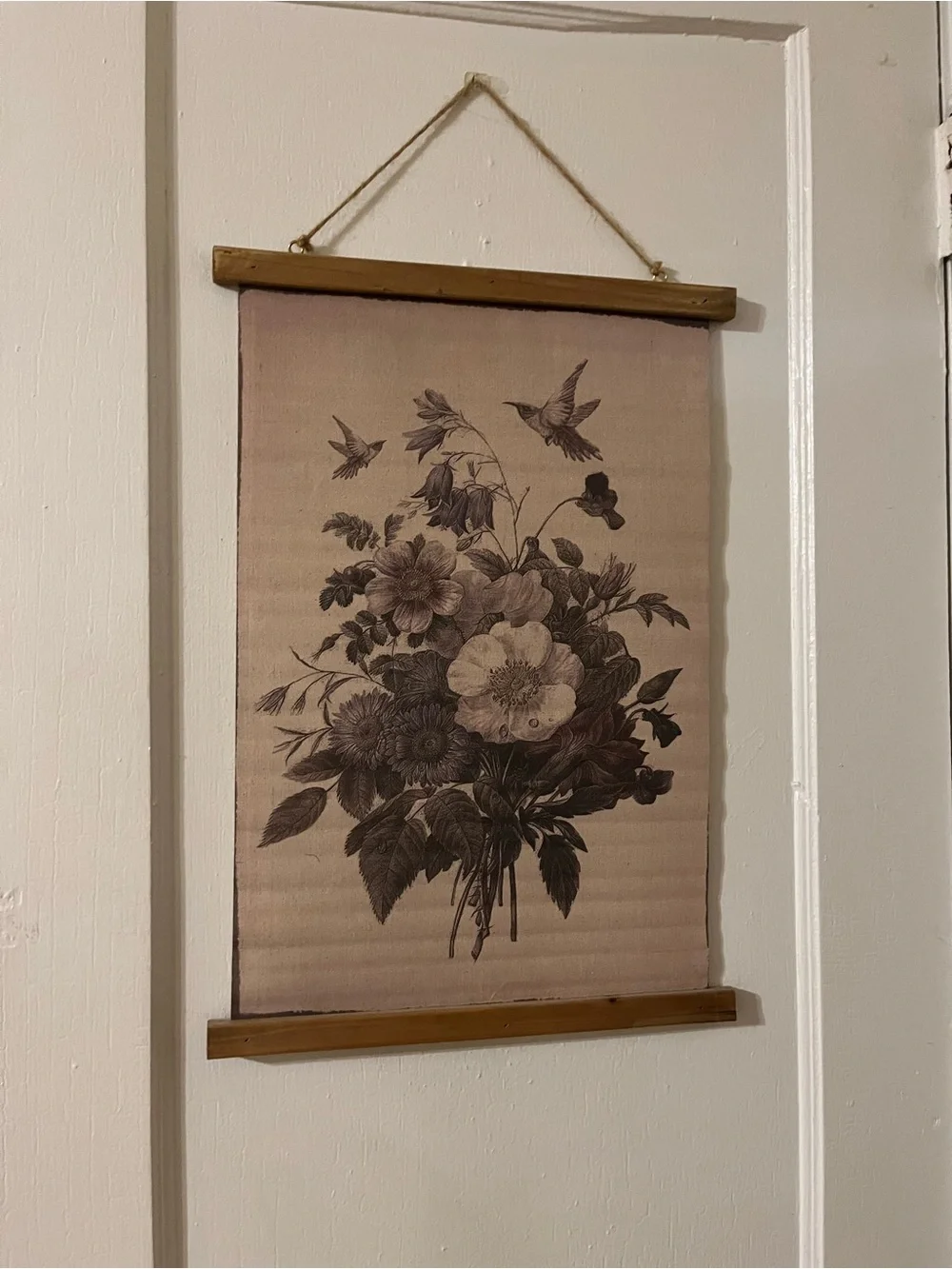 Neutral Floral Canvas Wall Hanging - Beige Botanical Print